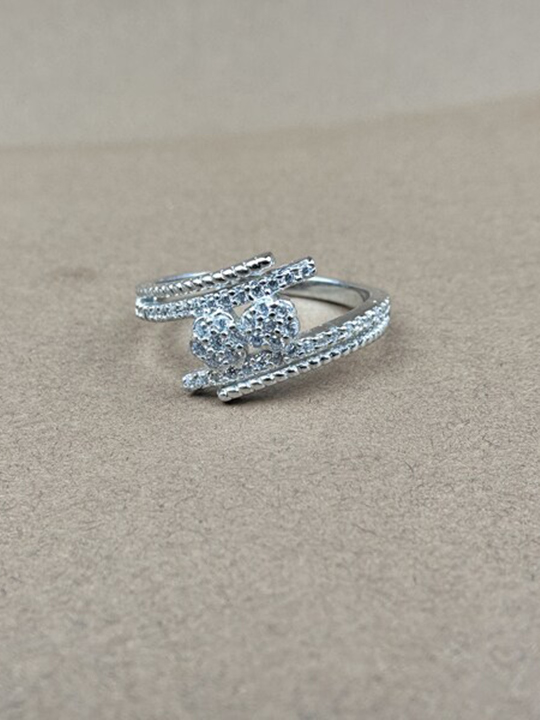 925 SILLER Sterling Silver Rhodium-Plated Cubic Zirconia-Studded Adjustable Finger Ring
925 SILLER Sterling Silver Rhodium-Plated Cubic Zirconia-Studded Adjustable Finger Ring