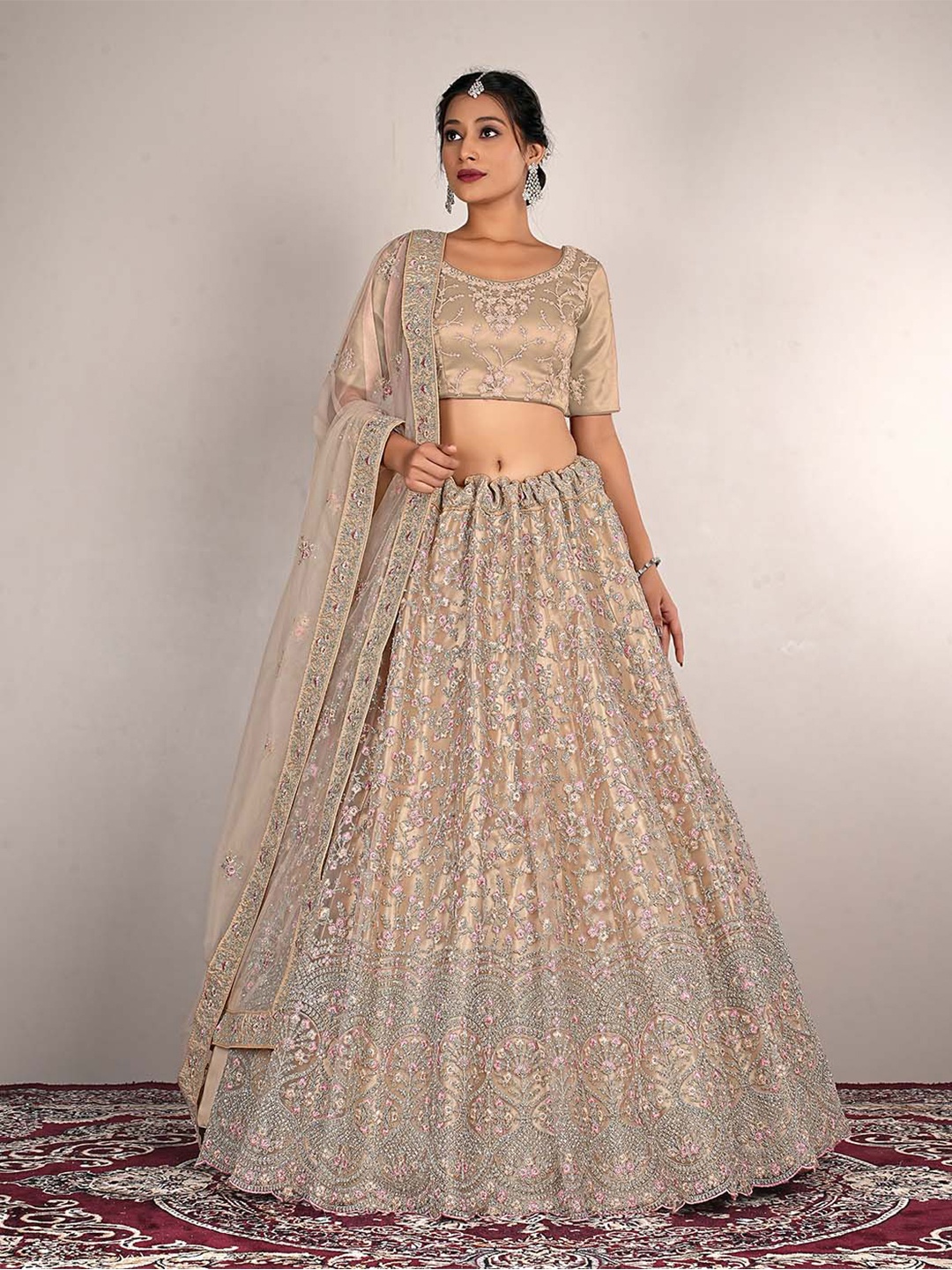 HALFSAREE STUDIO Embroidered Semi-Stitched Lehenga & Unstitched Blouse With Dupatta, Cream
HALFSAREE STUDIO Embroidered Semi-Stitched Lehenga & Unstitched Blouse With Dupatta, Cream