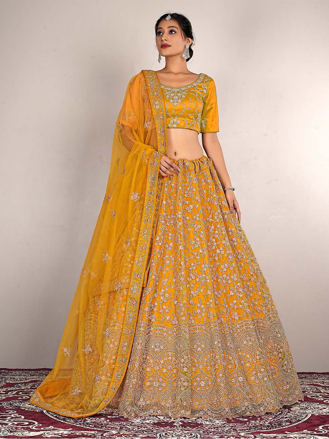 HALFSAREE STUDIO Embroidered Net Semi-Stitched Lehenga & Unstitched Blouse With Dupatta, Yellow
HALFSAREE STUDIO Embroidered Net Semi-Stitched Lehenga & Unstitched Blouse With Dupatta, Yellow