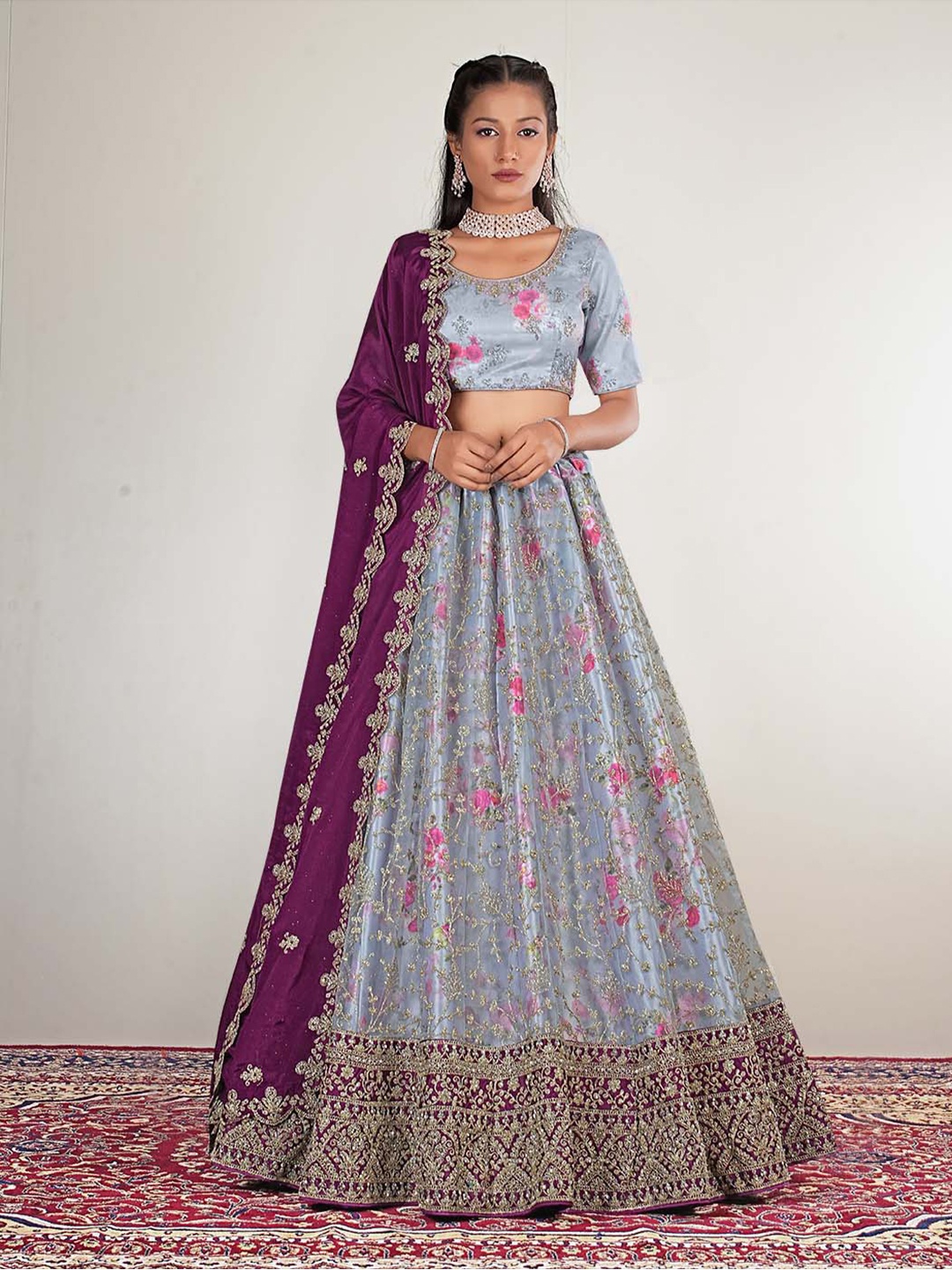 HALFSAREE STUDIO Embroidered Semi-Stitched Lehenga & Unstitched Blouse With Dupatta, Grey
HALFSAREE STUDIO Embroidered Semi-Stitched Lehenga & Unstitched Blouse With Dupatta, Grey