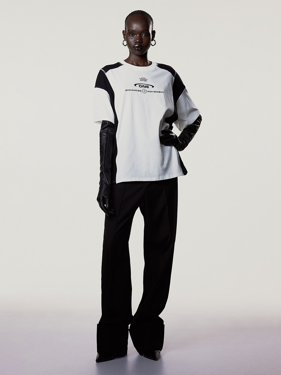 H&M Oversized Pure Cotton Motif-Detail T-Shirt, White