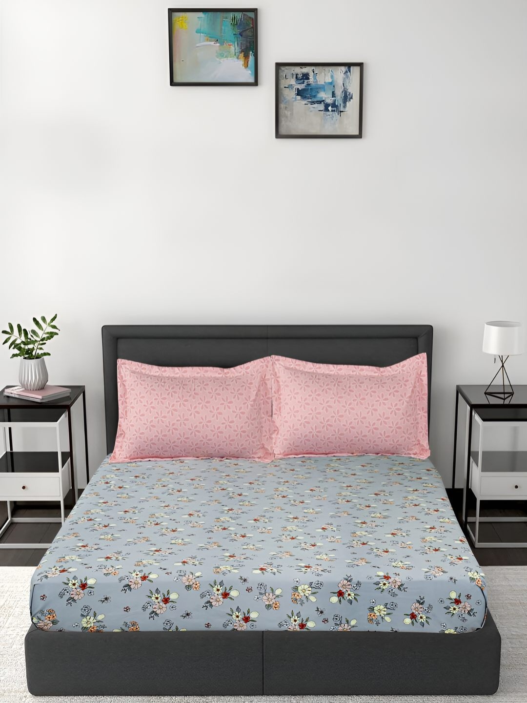 GAPU & BALY Grey & Pink Floral Printed Fitted 140 TC King Bedsheet With 2 Pillow Covers
GAPU & BALY Grey & Pink Floral Printed Fitted 140 TC King Bedsheet With 2 Pillow Covers
