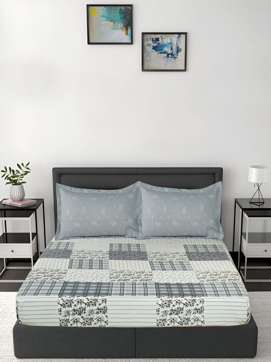 GAPU & BALY Black & Blue Floral Printed Fitted 140 TC King Bedsheet With 2 Pillow Covers
GAPU & BALY Black & Blue Floral Printed Fitted 140 TC King Bedsheet With 2 Pillow Covers