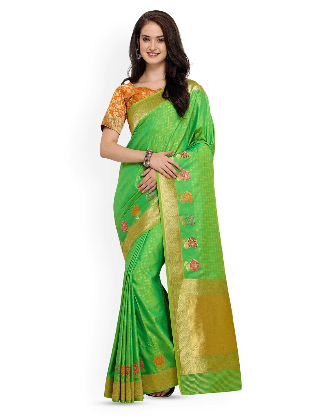 Shaily Woven Design Zari Saree, Green