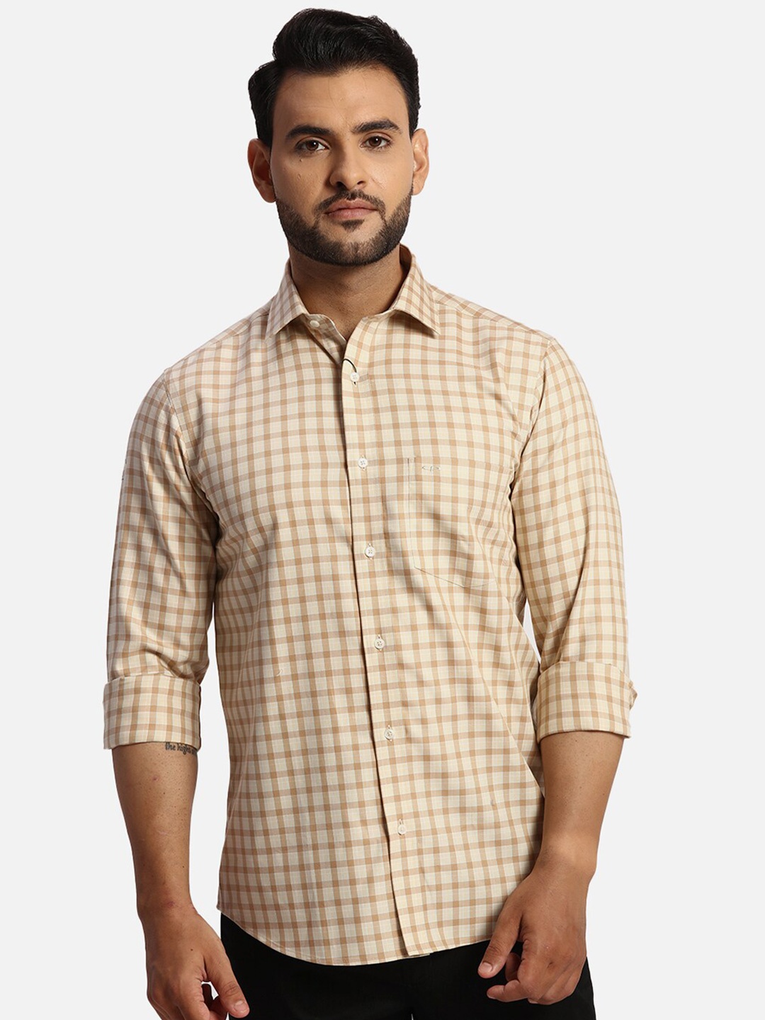 ColorPlus Checked Spread Collar Long Sleeves Cotton Regular Fit Casual Shirt, Beige
ColorPlus Checked Spread Collar Long Sleeves Cotton Regular Fit Casual Shirt, Beige