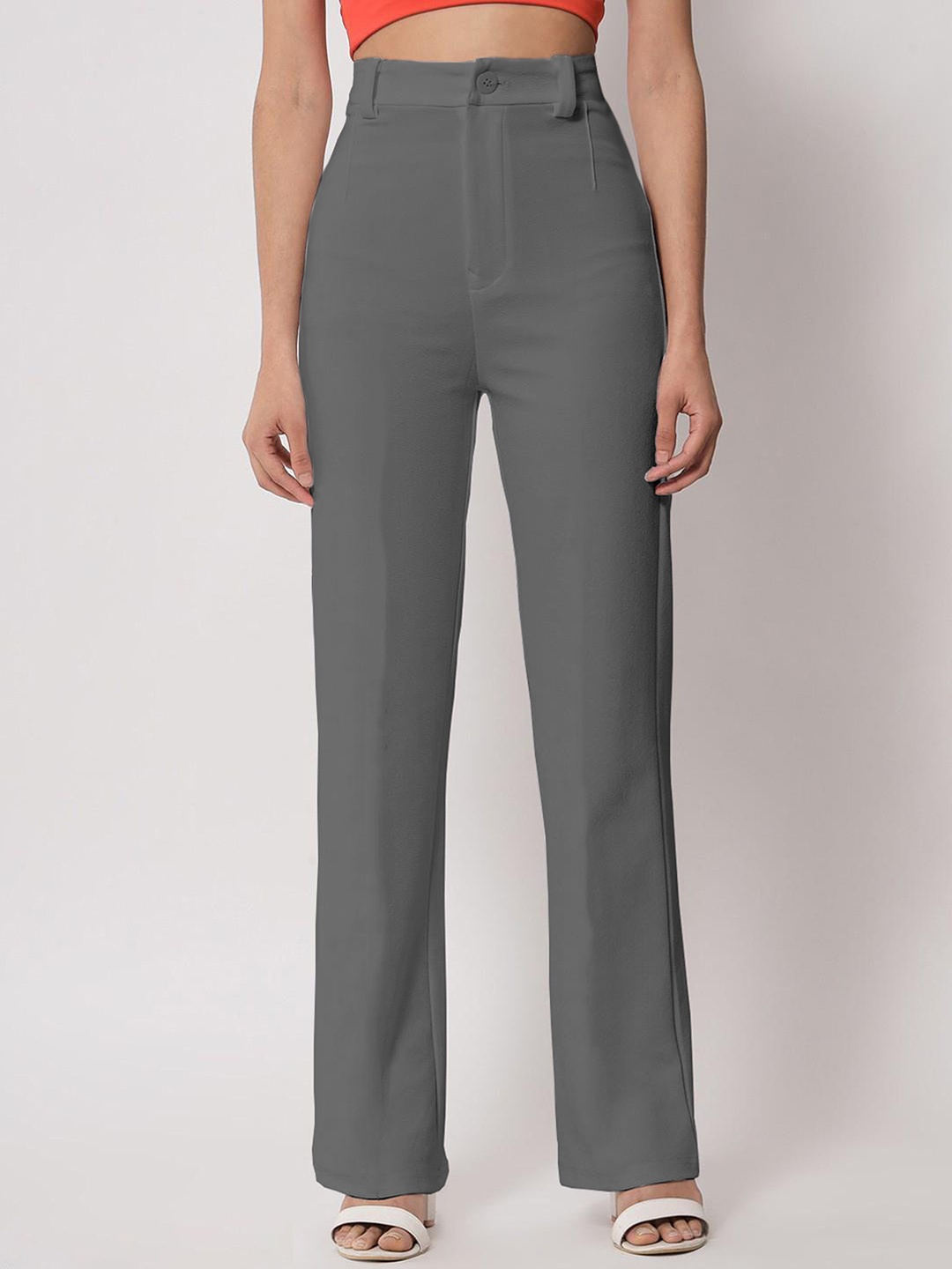 N N ENTERPRISE Women Original Fit High-Rise Trousers, Grey