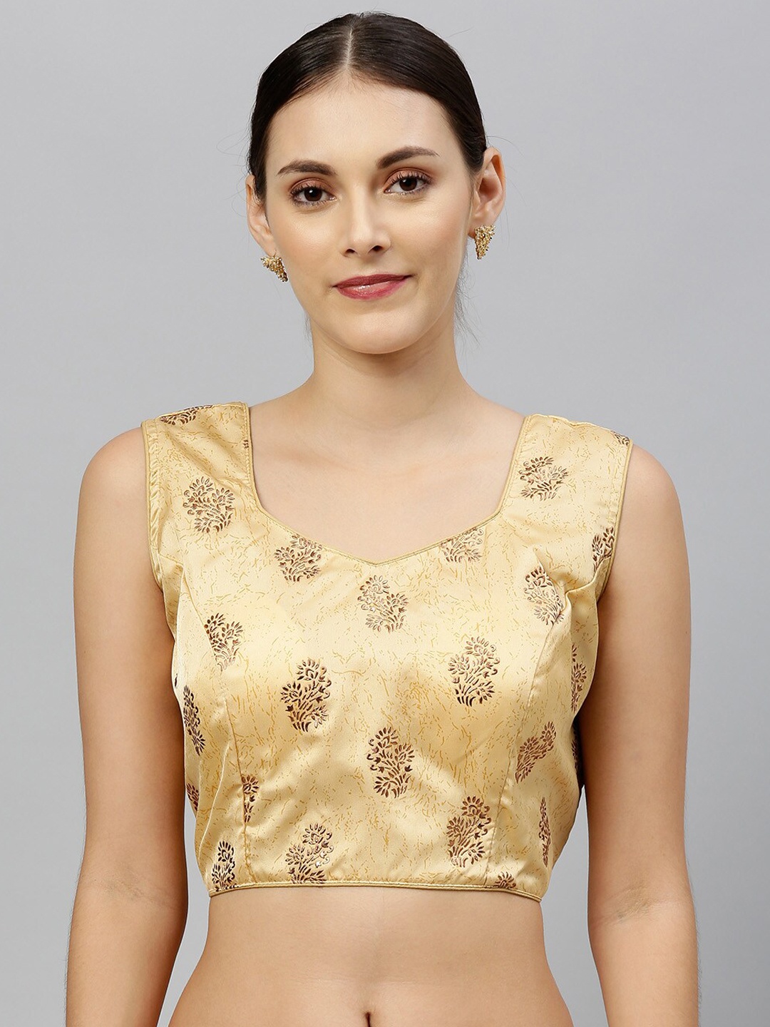Bhavyam Printed Silk Saree Blouse, Beige