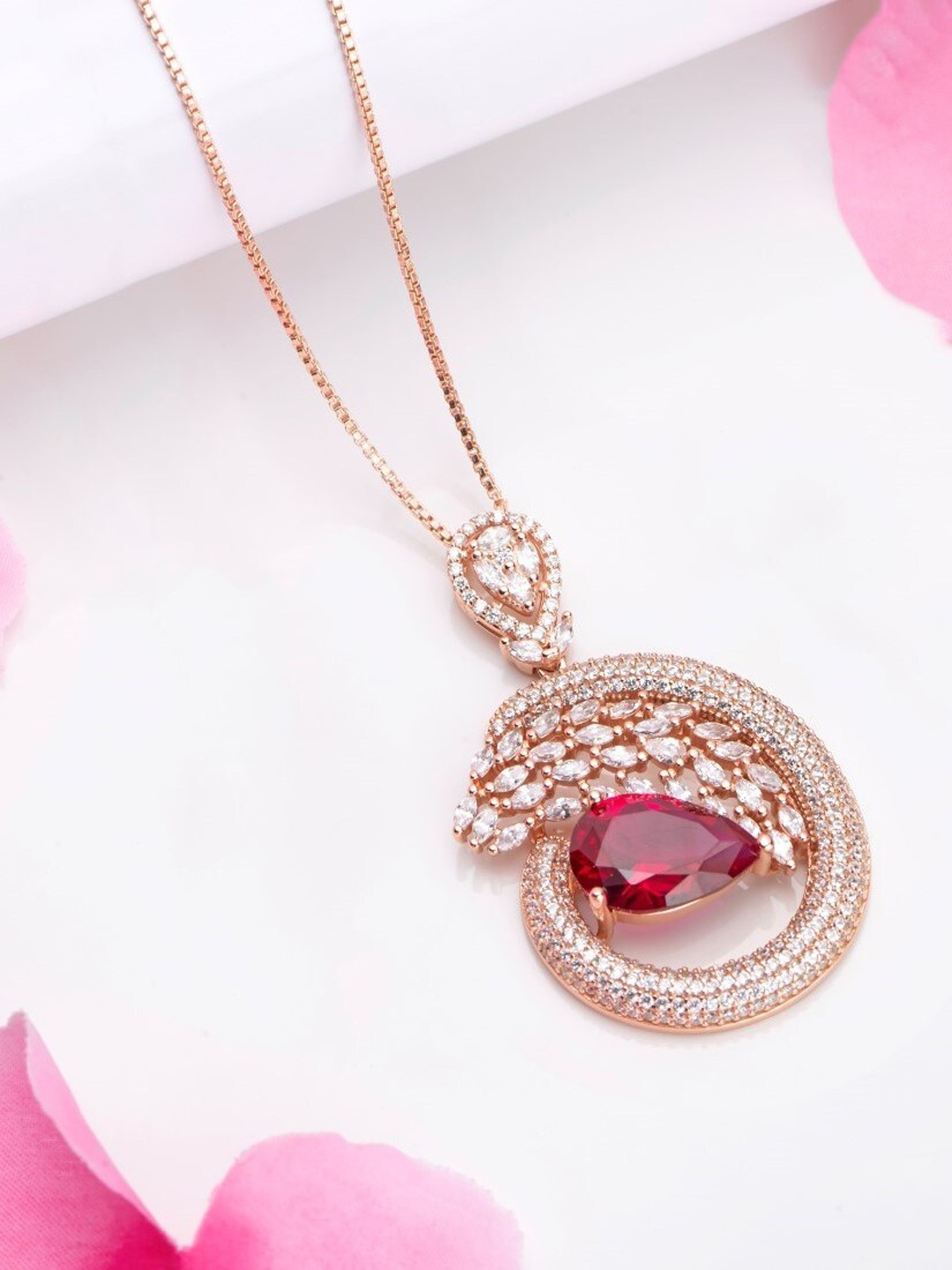 Zavya 92.5 Pure Sterling Silver Rose Gold-Plated Cubic Zirconia Pendants With Chains
Zavya 92.5 Pure Sterling Silver Rose Gold-Plated Cubic Zirconia Pendants With Chains