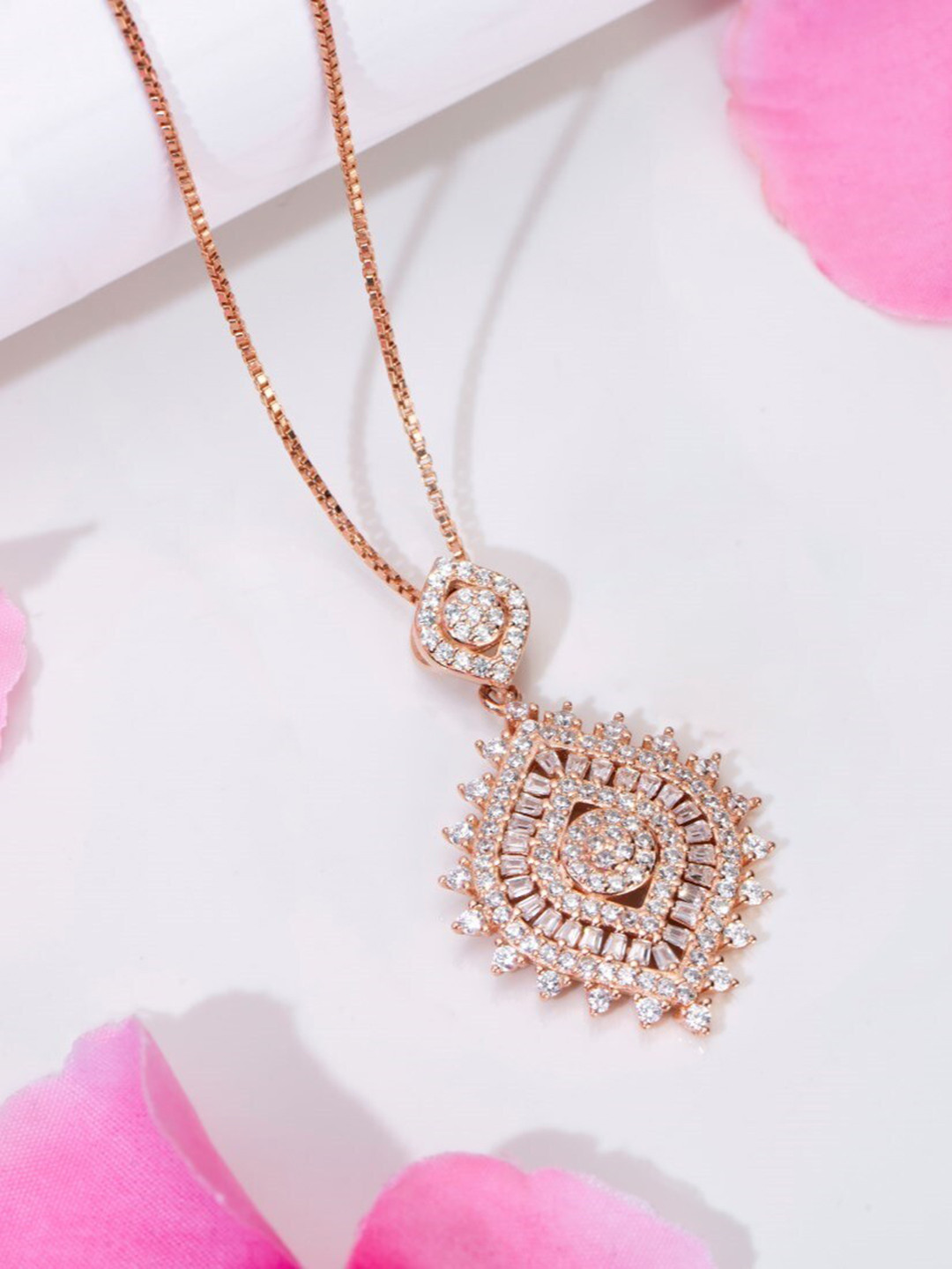 Zavya Rose Gold Plated Sterling Silver Cubic Zirconia Pendants with Chains
Zavya Rose Gold Plated Sterling Silver Cubic Zirconia Pendants with Chains