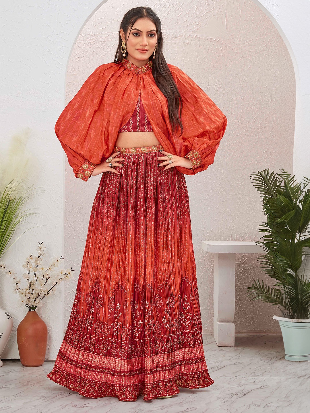 Chandbaali Printed Thread Work Ready To Wear Lehenga & Choli With Detachable Sleeves, Red
Chandbaali Printed Thread Work Ready To Wear Lehenga & Choli With Detachable Sleeves, Red