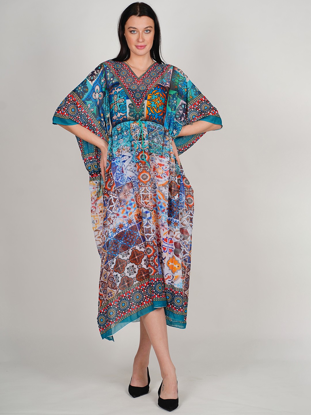 Rajoria Instyle Ethnic Motifs Printed V-Neck Semi Sheer Georgette Kaftan Midi Dress, Blue
Rajoria Instyle Ethnic Motifs Printed V-Neck Semi Sheer Georgette Kaftan Midi Dress, Blue