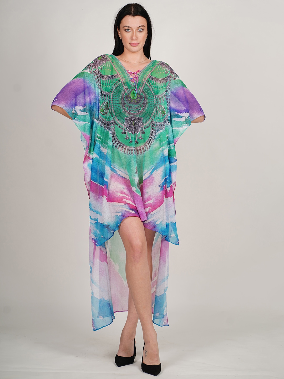 Rajoria Instyle Abstract Printed Flared Sleeve Georgette Kaftan High-Low Dress, Green
Rajoria Instyle Abstract Printed Flared Sleeve Georgette Kaftan High-Low Dress, Green