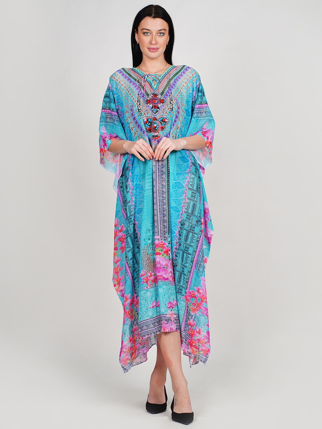 Rajoria Instyle Floral Printed Tie-Up Neck Extended Sleeves Georgette Kaftan Midi Dress, Multi
Rajoria Instyle Floral Printed Tie-Up Neck Extended Sleeves Georgette Kaftan Midi Dress, Multi