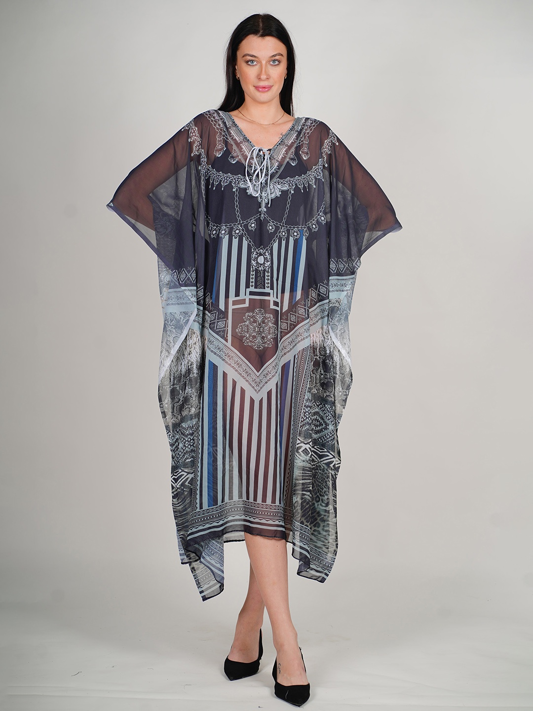 Rajoria Instyle Abstract Printed Kimono Sleeves Georgette Kaftan Swimwear Cover Up Dress, Navy blue
Rajoria Instyle Abstract Printed Kimono Sleeves Georgette Kaftan Swimwear Cover Up Dress, Navy blue