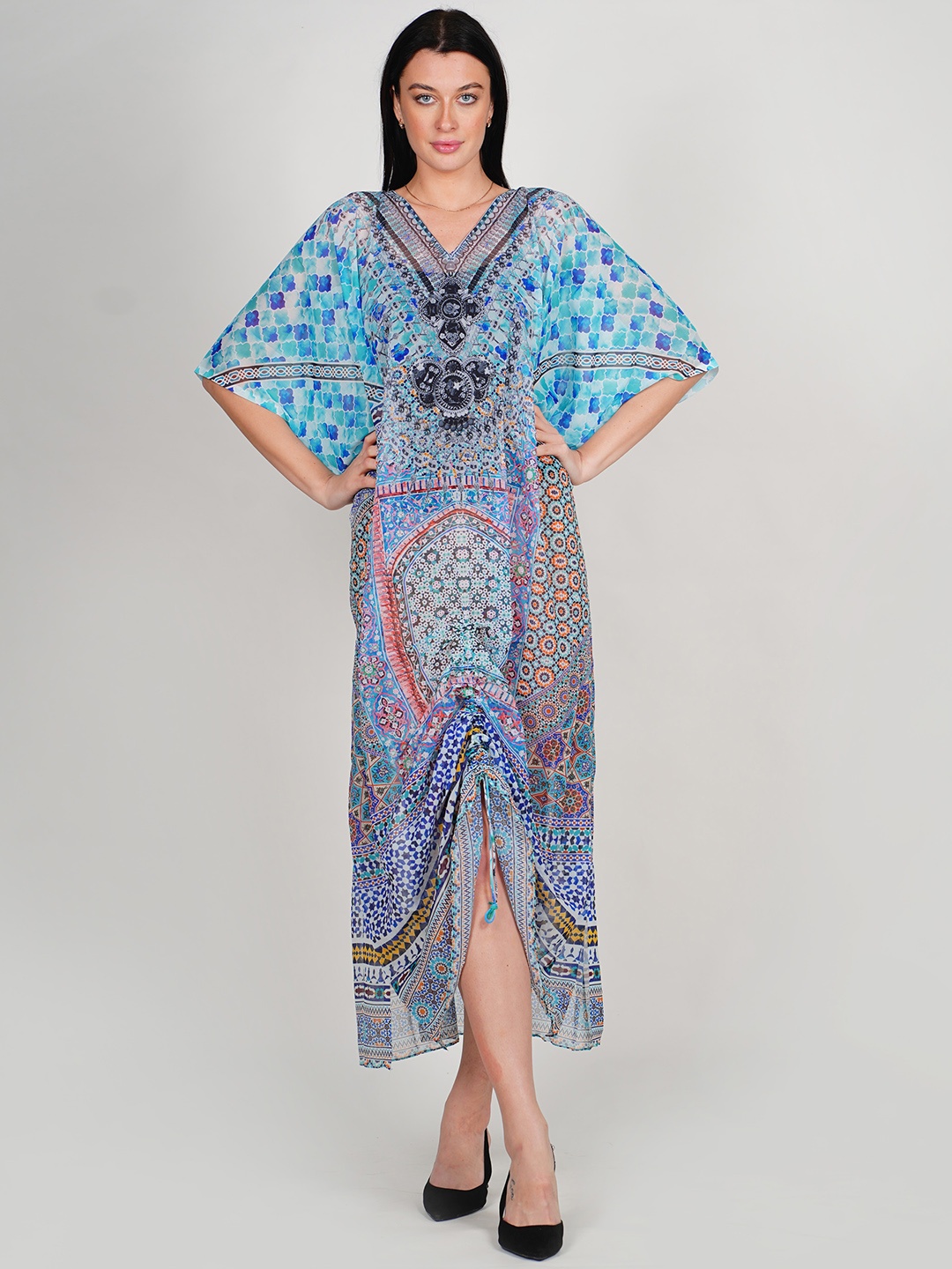 Rajoria Instyle Ethnic Motifs Print Kimono Sleeve Georgette Kaftan Midi Dress, Blue
Rajoria Instyle Ethnic Motifs Print Kimono Sleeve Georgette Kaftan Midi Dress, Blue