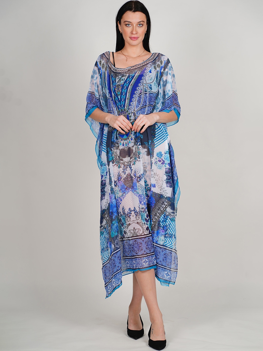 Rajoria Instyle Floral Printed Kimono Sleeve Semi Sheer Georgette Kaftan Midi Dress, Blue
Rajoria Instyle Floral Printed Kimono Sleeve Semi Sheer Georgette Kaftan Midi Dress, Blue