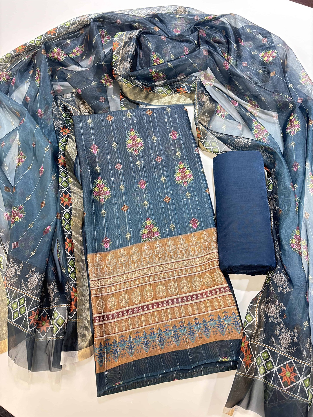 KALINI Ethnic Motifs Digital Printed Sequined Chanderi Cotton Unstitched Dress Material, Blue
KALINI Ethnic Motifs Digital Printed Sequined Chanderi Cotton Unstitched Dress Material, Blue