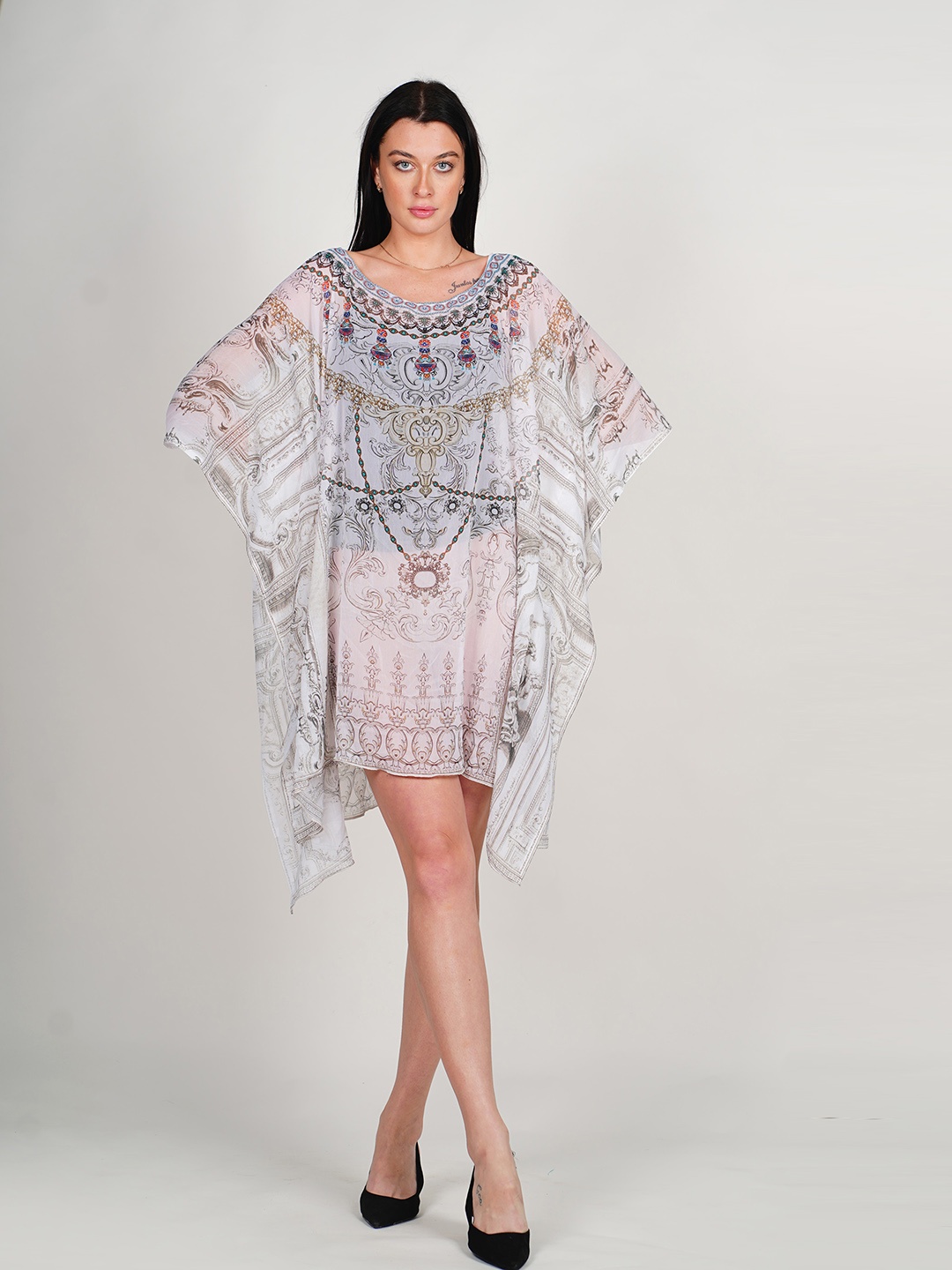 Rajoria Instyle Ethnic Motifs Printed Extended Sleeves Georgette Kaftan Dress, White
Rajoria Instyle Ethnic Motifs Printed Extended Sleeves Georgette Kaftan Dress, White