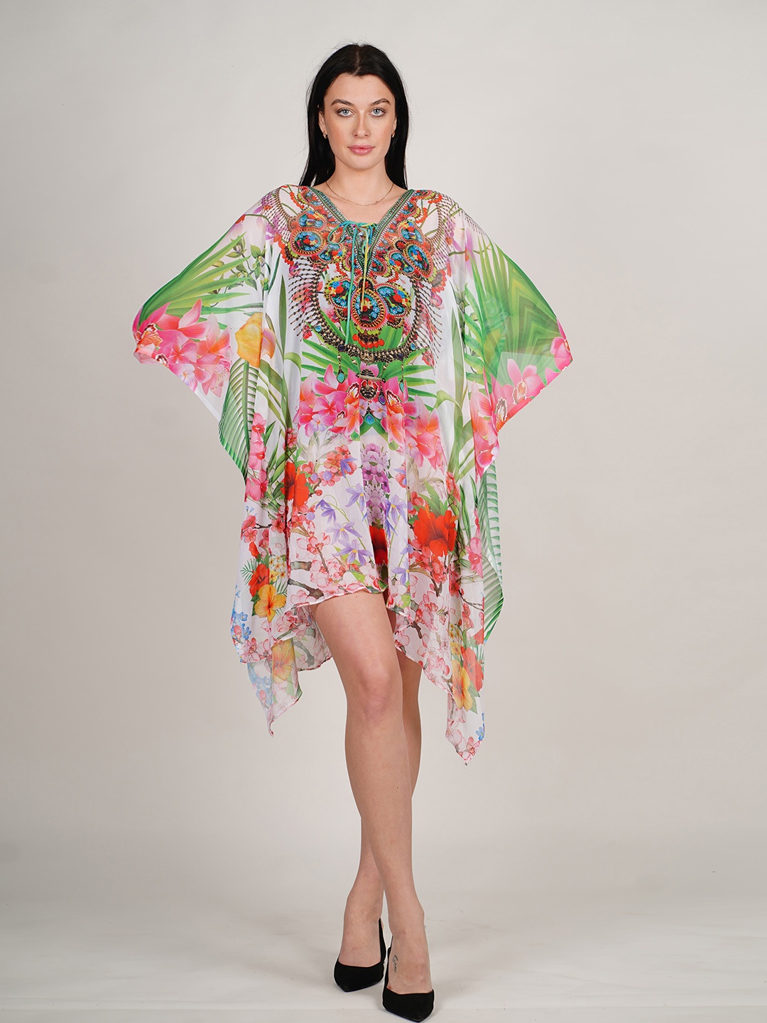 Rajoria Instyle Floral Printed Kimono Sleeves Georgette Kaftan Swimwear Cover Up Dress, White
Rajoria Instyle Floral Printed Kimono Sleeves Georgette Kaftan Swimwear Cover Up Dress, White
