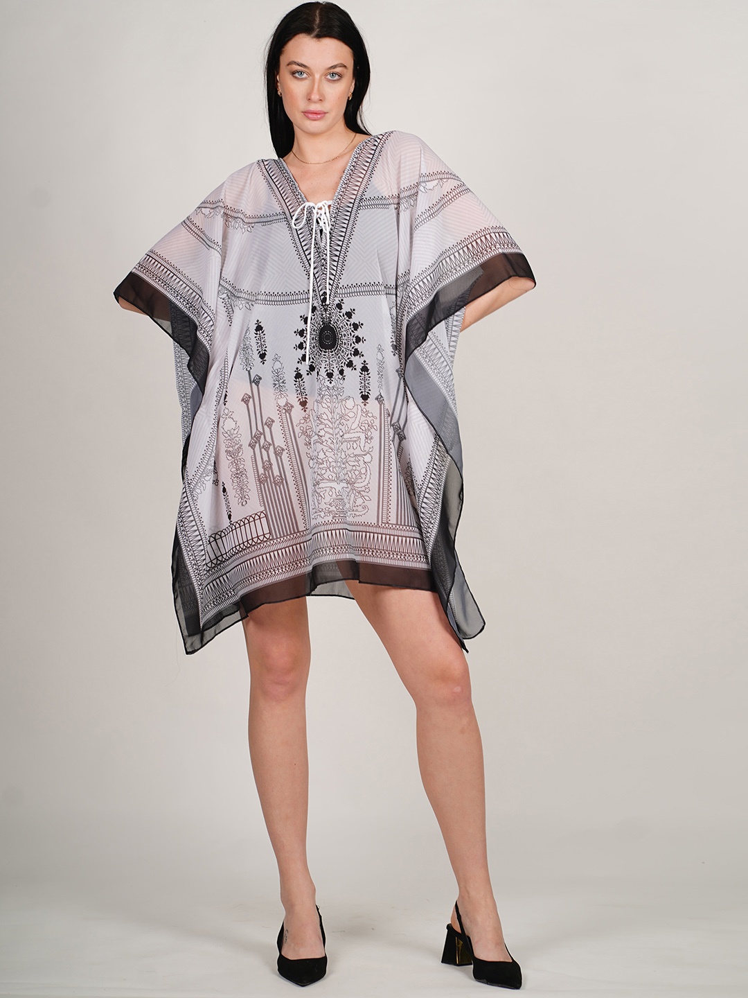 Rajoria Instyle Ethnic Motifs Print Kimono Sleeve Georgette Kaftan Dress, White
Rajoria Instyle Ethnic Motifs Print Kimono Sleeve Georgette Kaftan Dress, White