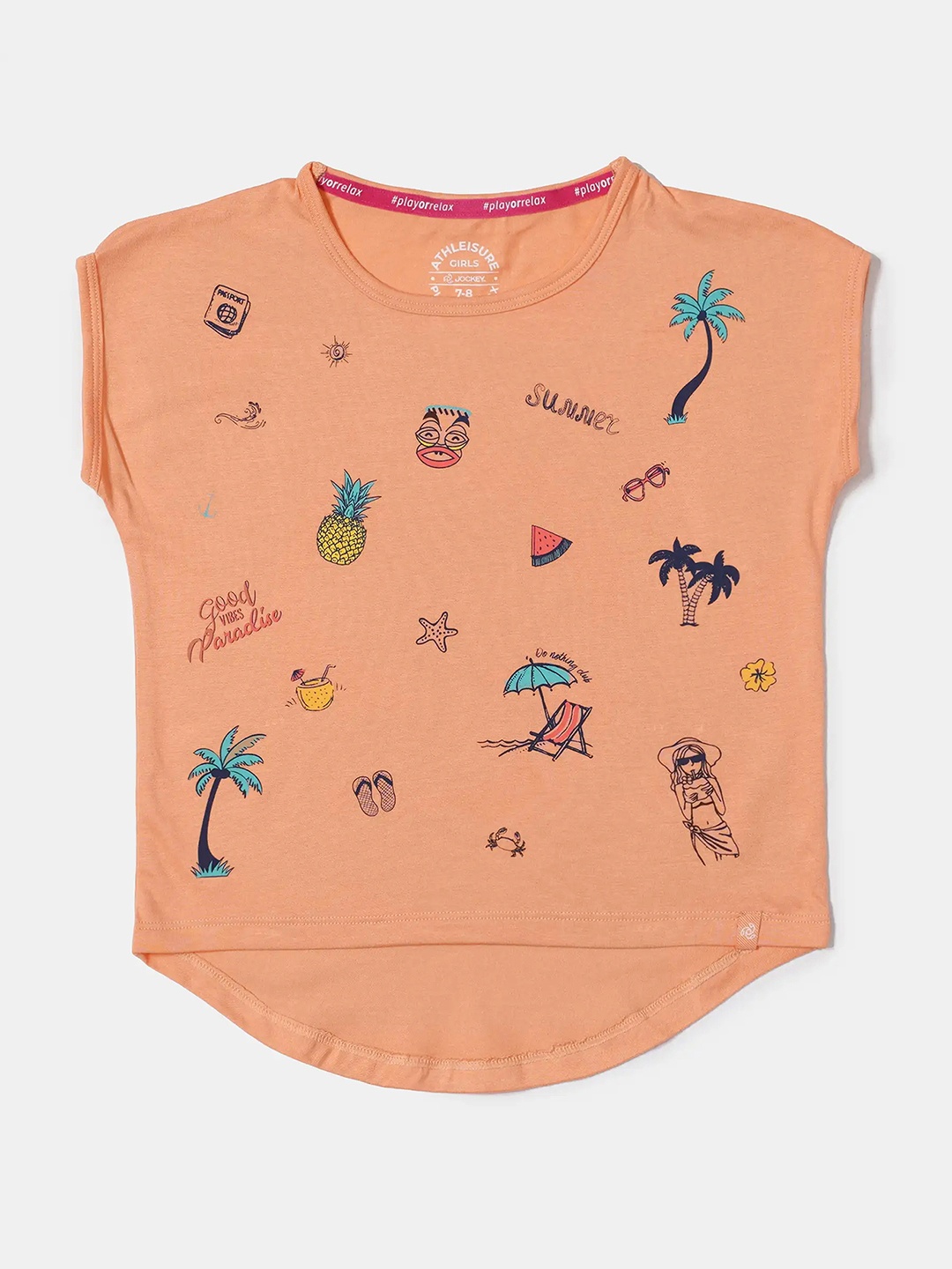 Jockey Girl's Modal Printed Round Neck Short Sleeve Tshirt with Hi Low Hem-AB17, Coral
Jockey Girl's Modal Printed Round Neck Short Sleeve Tshirt with Hi Low Hem-AB17, Coral