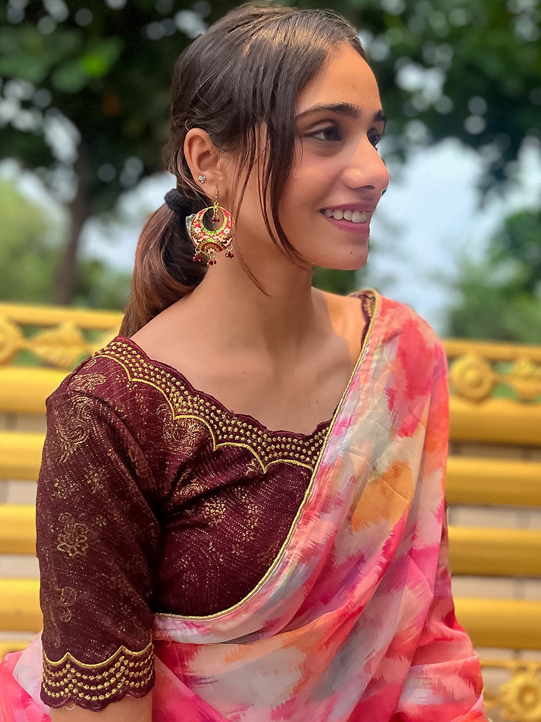 Bindigasm's Advi Floral Printed Stretchable Thread Work Jacquard Saree Blouse, Coffee brown
Bindigasm's Advi Floral Printed Stretchable Thread Work Jacquard Saree Blouse, Coffee brown