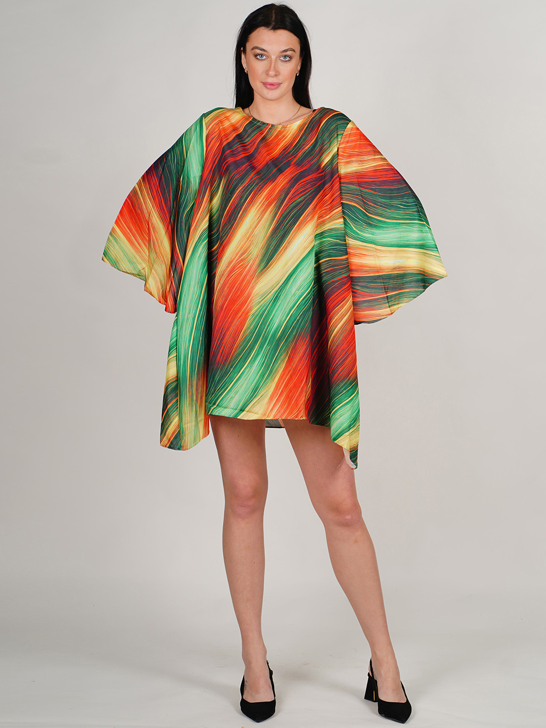 Rajoria Instyle Abstract Printed Kimono Sleeves Georgette Kaftan Swimwear Cover Up Dress, Orange 
Rajoria Instyle Abstract Printed Kimono Sleeves Georgette Kaftan Swimwear Cover Up Dress, Orange