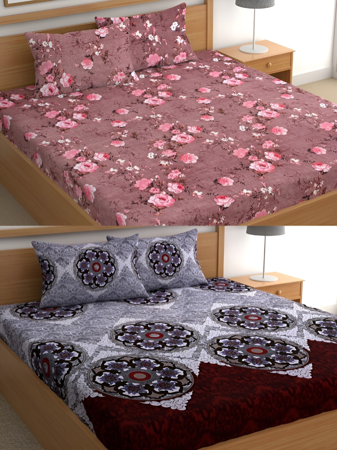 CG HOMES Brown & Grey Floral Cotton 160 TC 2 Queen Bedsheet with 4 Pillow Covers
CG HOMES Brown & Grey Floral Cotton 160 TC 2 Queen Bedsheet with 4 Pillow Covers