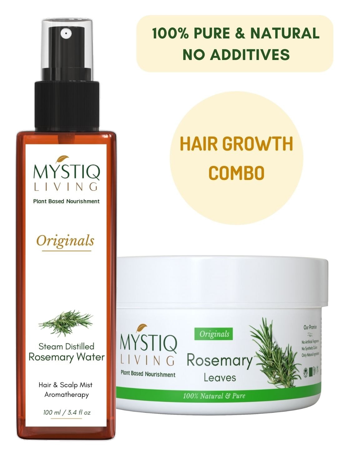 MYSTIQ LIVING Set of Rosemary Water Hair Spray Mist - 100ml & Rosemary Leaves - 70g, White
MYSTIQ LIVING Set of Rosemary Water Hair Spray Mist - 100ml & Rosemary Leaves - 70g, White