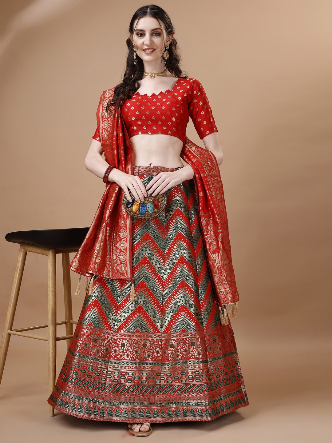 Momina Fashion Ethnic Motifs Woven Design Zari Banarasi Silk Ready to Wear Lehenga Choli, Red
Momina Fashion Ethnic Motifs Woven Design Zari Banarasi Silk Ready to Wear Lehenga Choli, Red