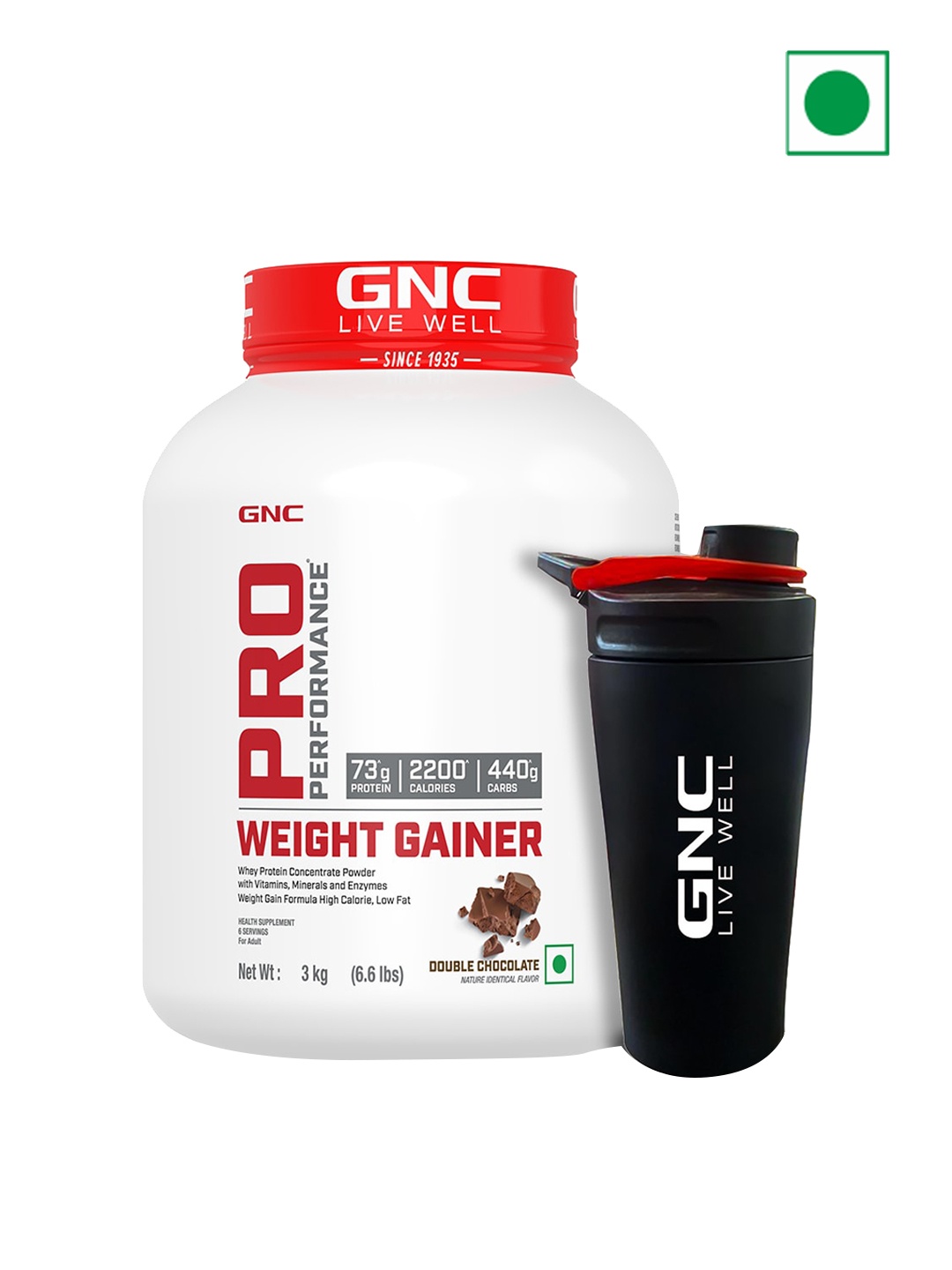 GNC Set of Double Chocolate Flavour Pro Performance Weight Gainer - 3 kg & Steel Shaker, Red
GNC Set of Double Chocolate Flavour Pro Performance Weight Gainer - 3 kg & Steel Shaker, Red