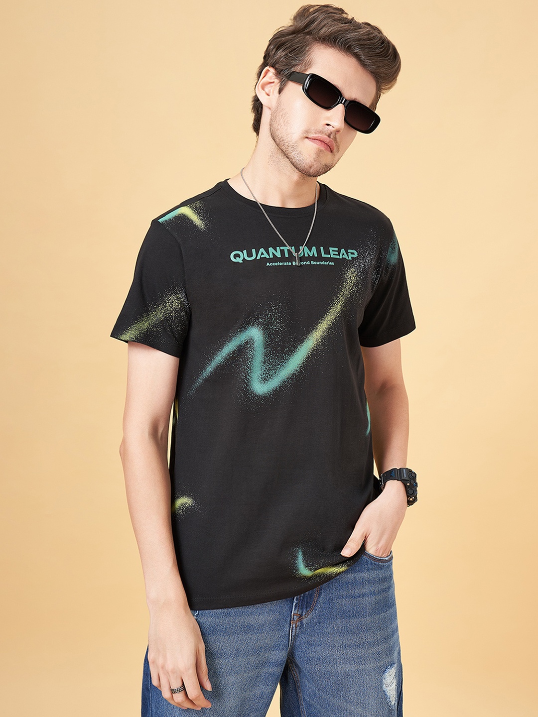 SF JEANS by Pantaloons Typography Printed Round Neck Short Sleeves Slim Fit T-shirt, Black
SF JEANS by Pantaloons Typography Printed Round Neck Short Sleeves Slim Fit T-shirt, Black