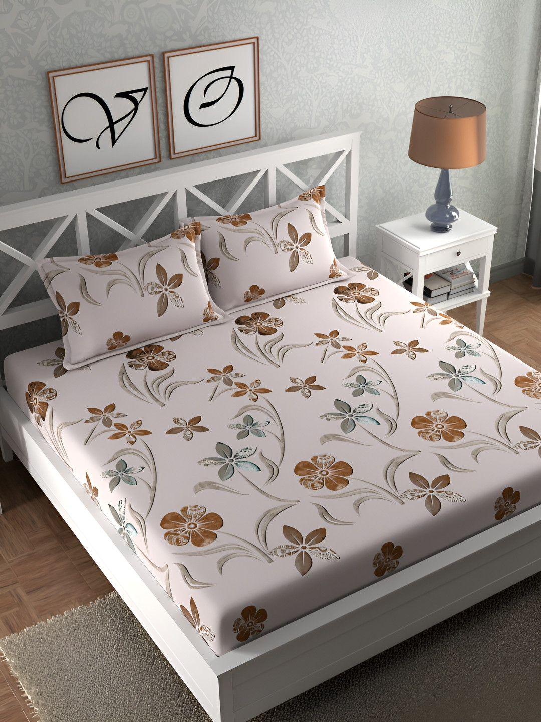 CG HOMES Grey & Brown Floral Cotton 160 TC Queen Bedsheet with 2 Pillow Covers 
CG HOMES Grey & Brown Floral Cotton 160 TC Queen Bedsheet with 2 Pillow Covers