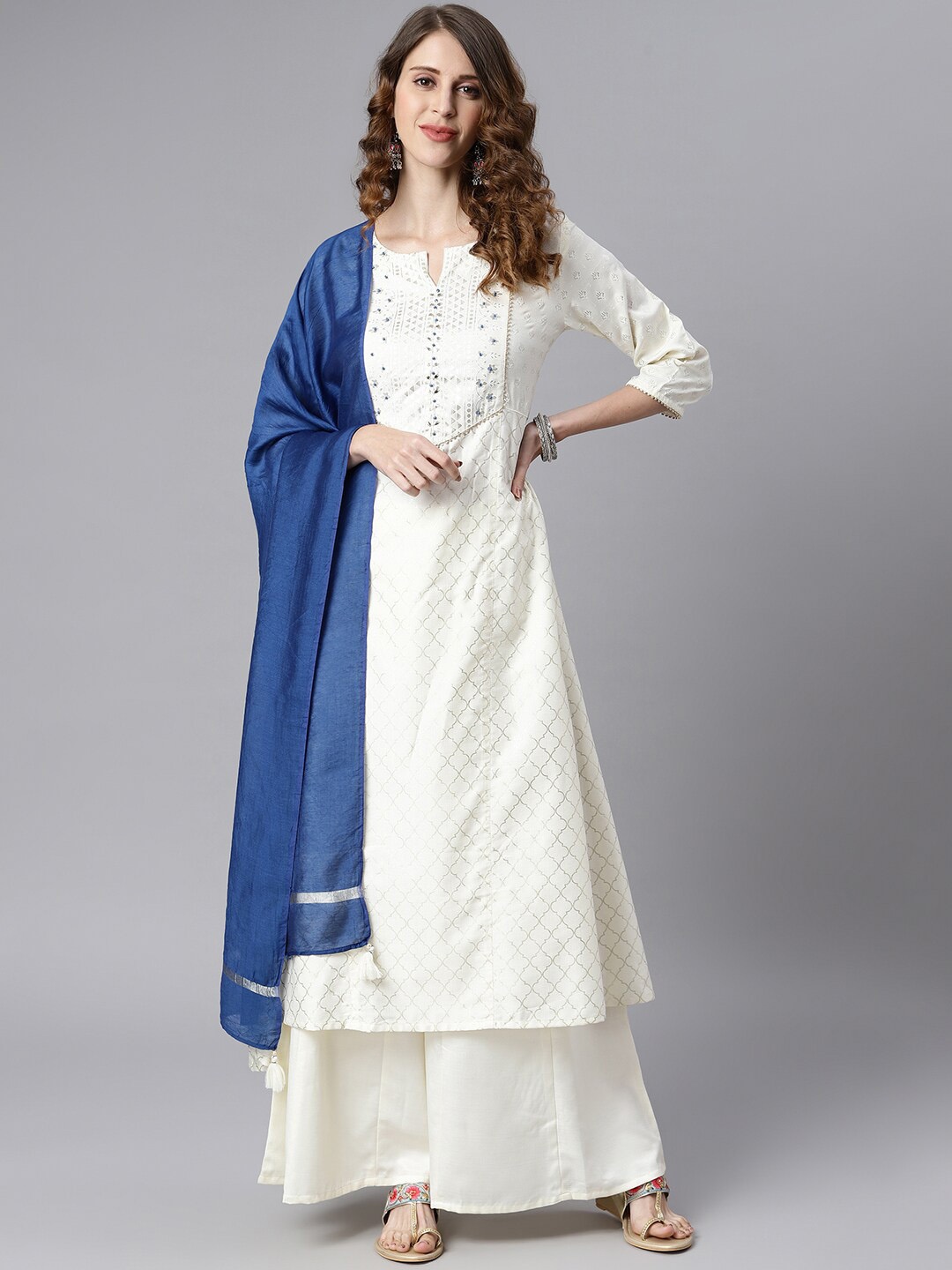 KALINI Ethnic Motifs Printed Regular Beads And Stones Kurta With Palazzos & Dupatta, Off white
KALINI Ethnic Motifs Printed Regular Beads And Stones Kurta With Palazzos & Dupatta, Off white