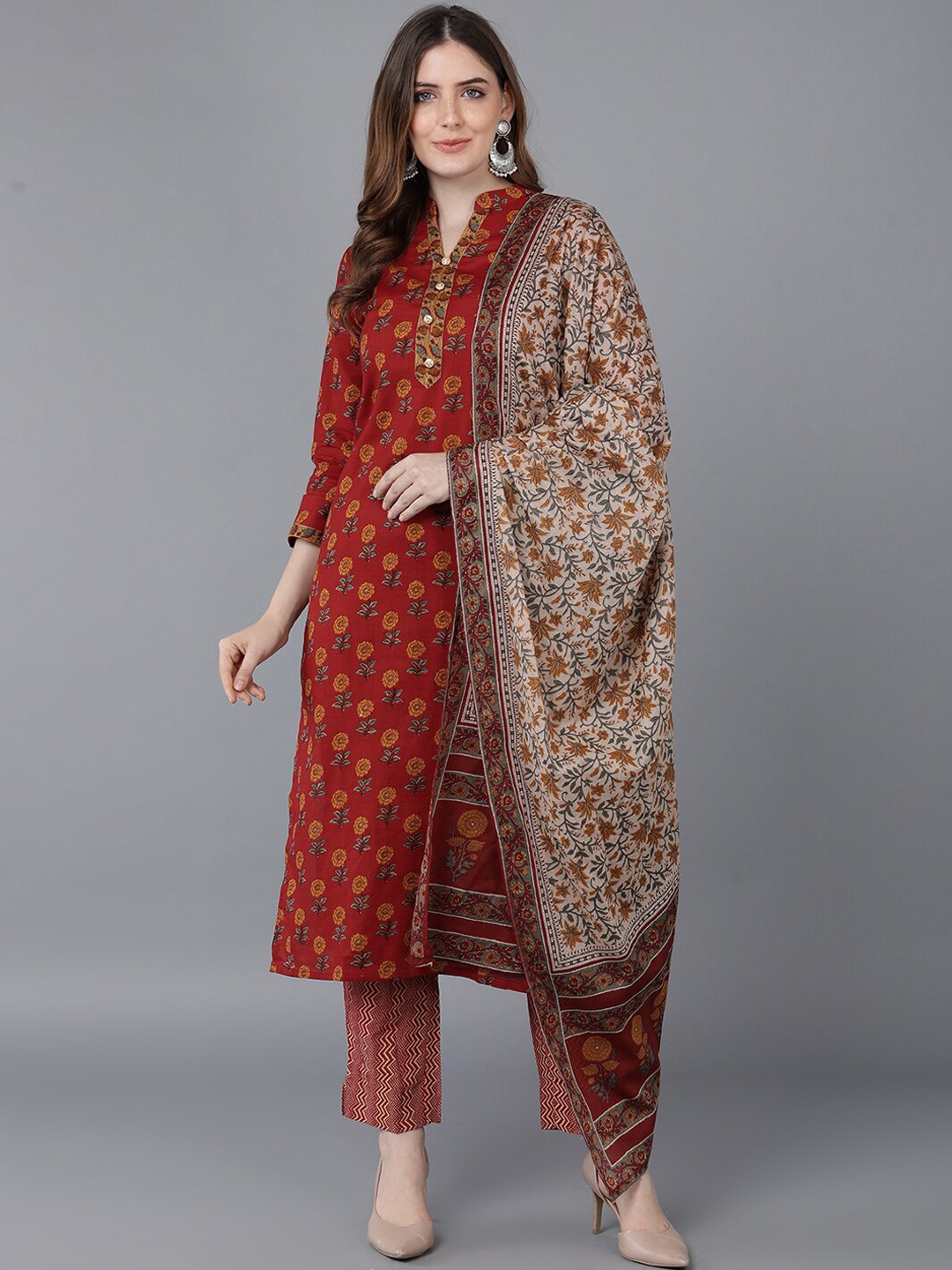 KALINI Floral Printed Regular Pure Cotton Straight Kurta with Trousers & Dupatta, Red
KALINI Floral Printed Regular Pure Cotton Straight Kurta with Trousers & Dupatta, Red