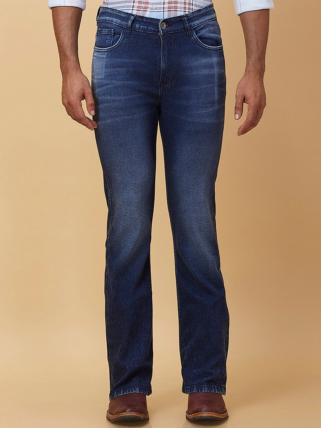 mode de base Men Bootcut Low-Rise Light Fade Clean Look Cotton Jeans, Blue