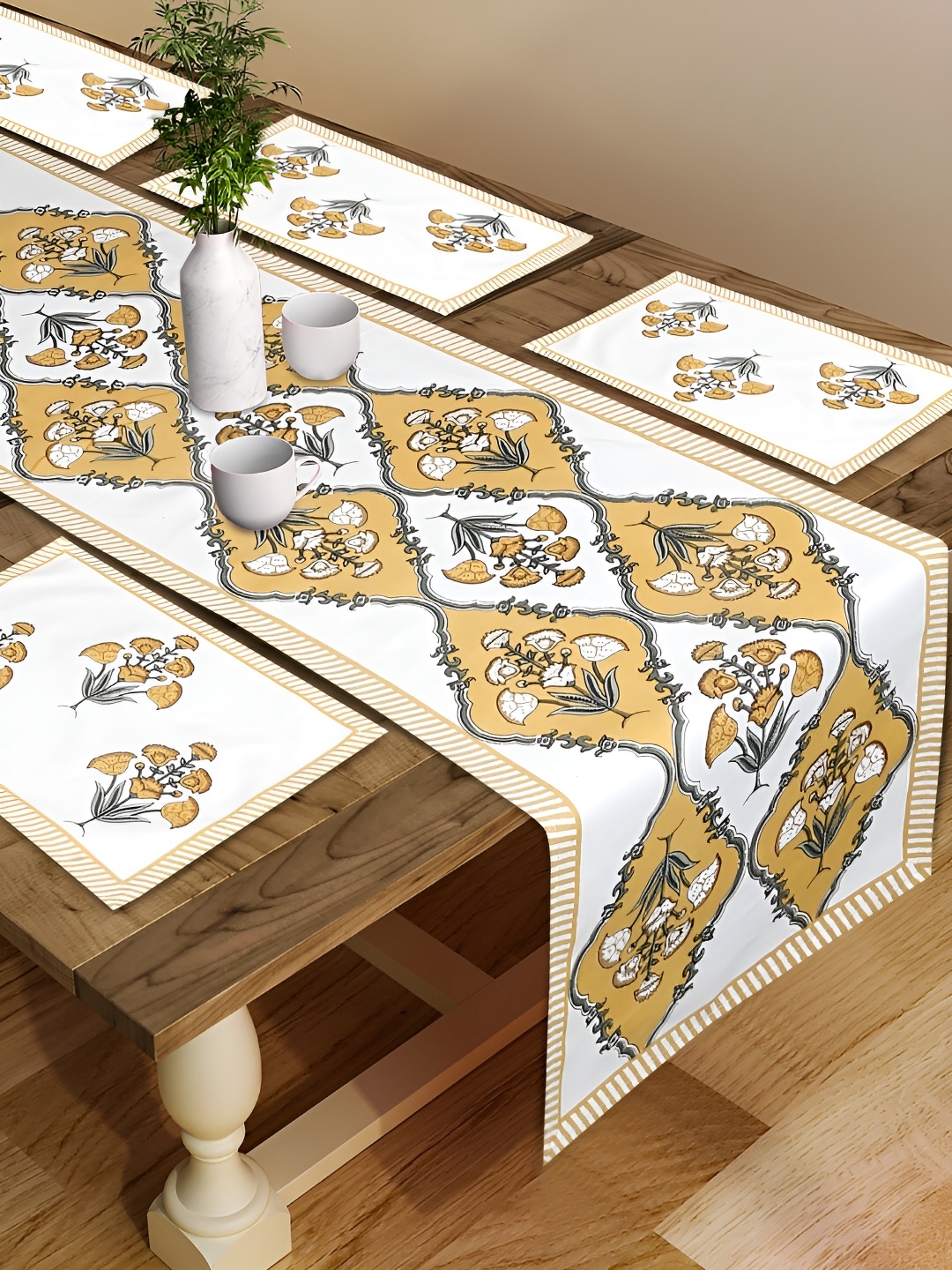 Rajasthan Decor White & Yellow 7 Pieces Floral Printed Cotton Table Placemats With Runner
Rajasthan Decor White & Yellow 7 Pieces Floral Printed Cotton Table Placemats With Runner