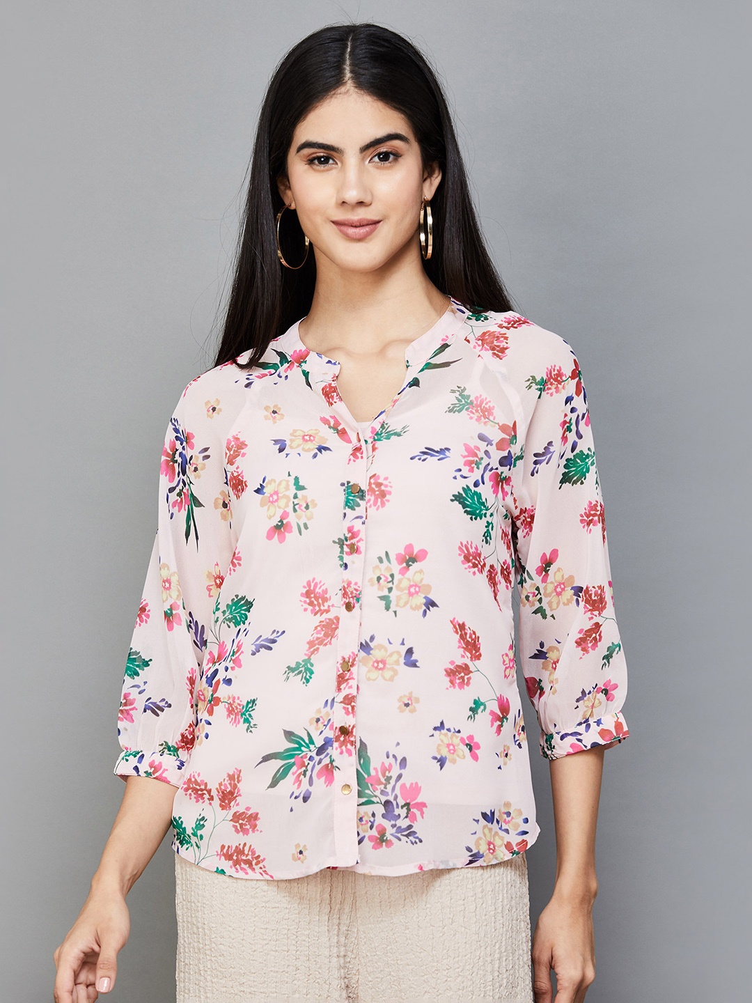 CODE by Lifestyle Floral Printed Mandarin Collar Cuffed Sleeves Shirt Style Top, Pink
CODE by Lifestyle Floral Printed Mandarin Collar Cuffed Sleeves Shirt Style Top, Pink