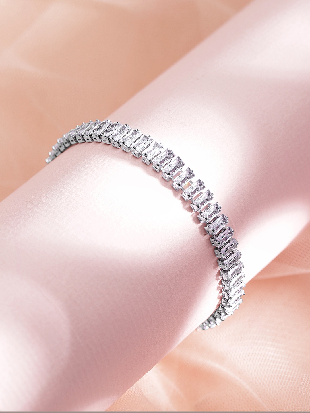 Rubans Voguish Gold-Plated Brass Cubic Zirconia Stone Studded Link Bracelet