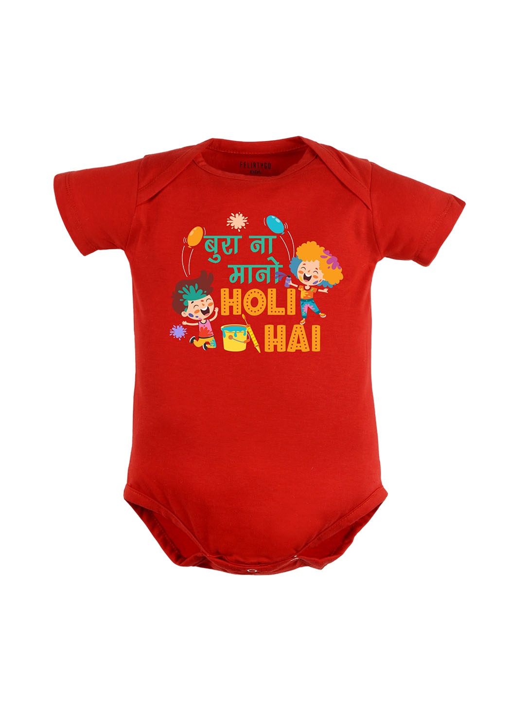 FFLIRTYGO Infants Holi Printed Pure Cotton Bodysuit, Red