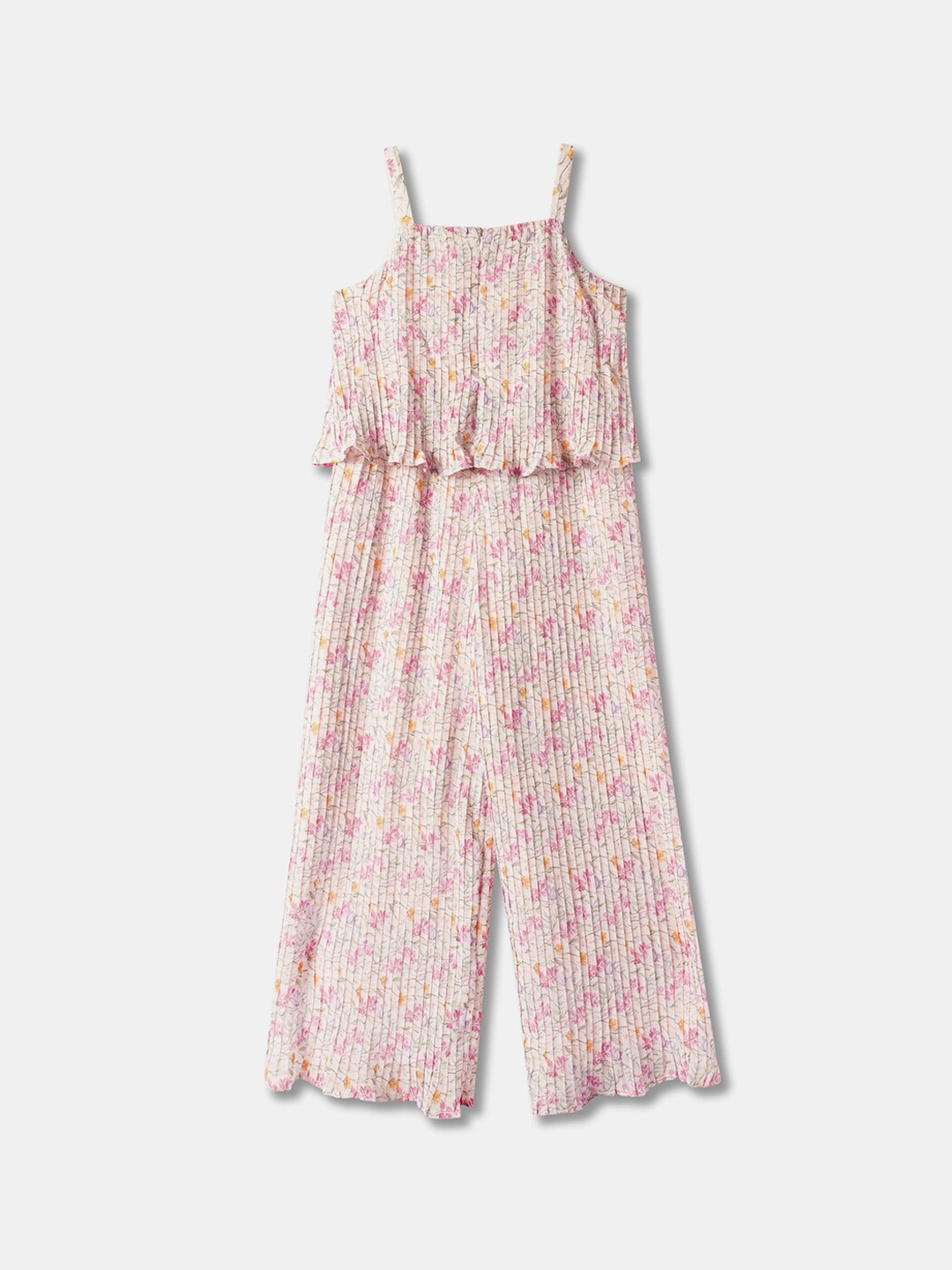 R&B Girls Printed Shoulder Straps Basic Jumpsuit, Pink