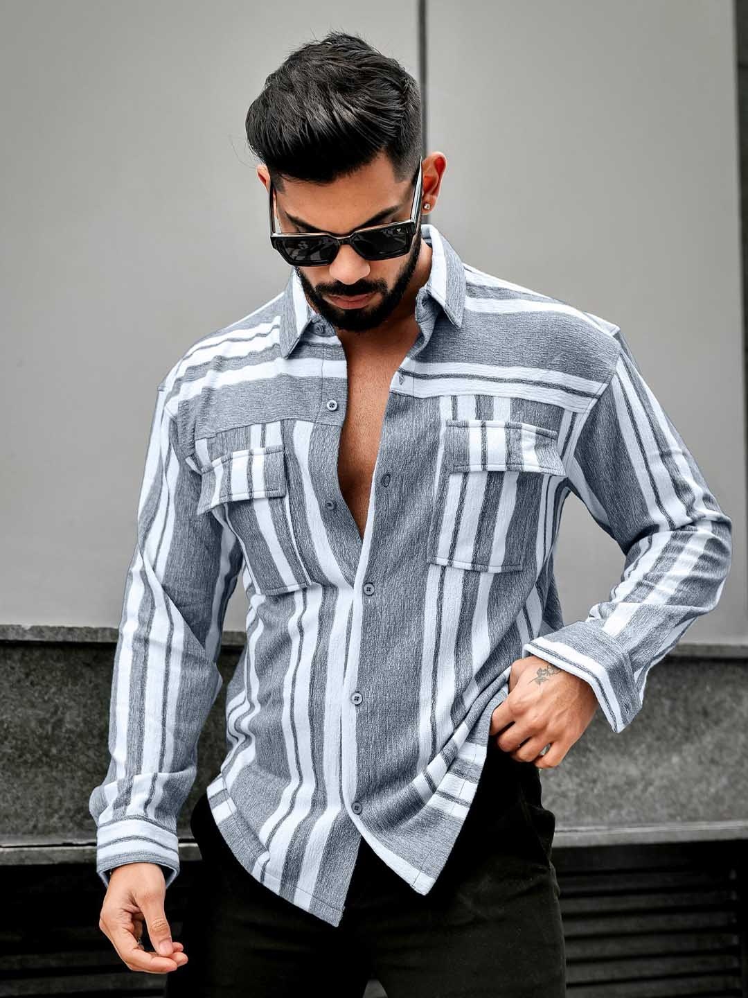 Maniac Relaxed Vertical Stripes Spread Collar Opaque Striped Oversized Casual Shirt, Black
Maniac Relaxed Vertical Stripes Spread Collar Opaque Striped Oversized Casual Shirt, Black
