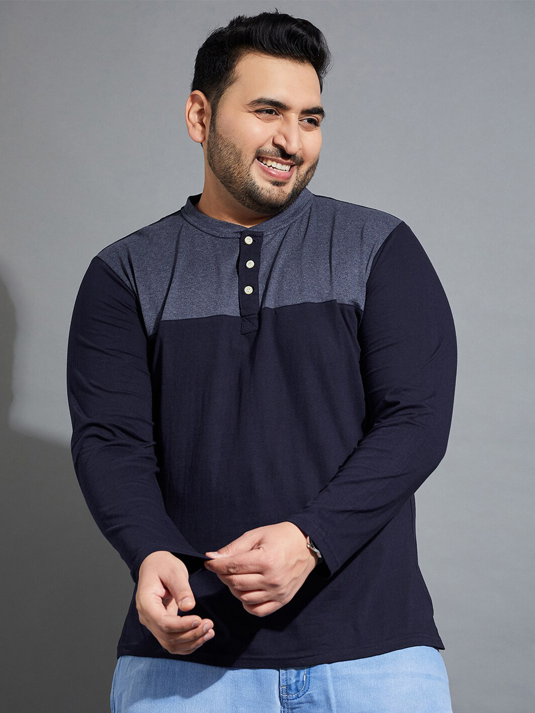 bigbanana Plus Size Colourblocked Henley Neck Bio Finish Pure Cotton T-shirt, Navy blue
bigbanana Plus Size Colourblocked Henley Neck Bio Finish Pure Cotton T-shirt, Navy blue