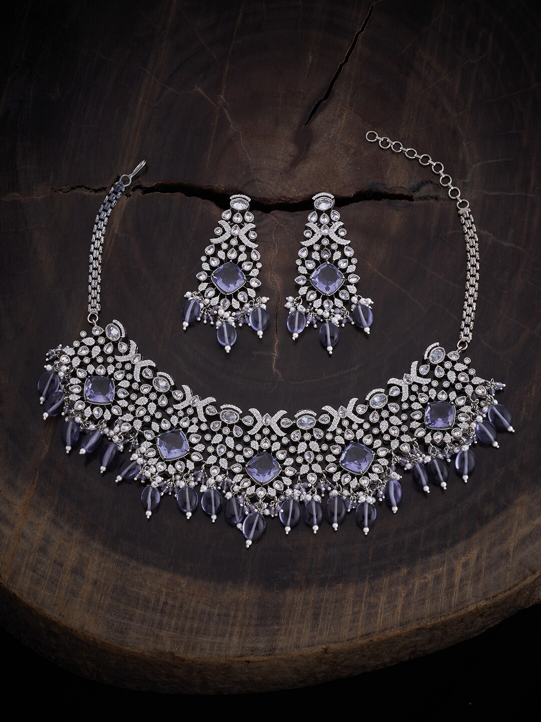 Kushal's Fashion Jewellery Rhodium-Plated Cubic Zirconia Stone Studded Necklace & Earrings, Silver
Kushal's Fashion Jewellery Rhodium-Plated Cubic Zirconia Stone Studded Necklace & Earrings, Silver