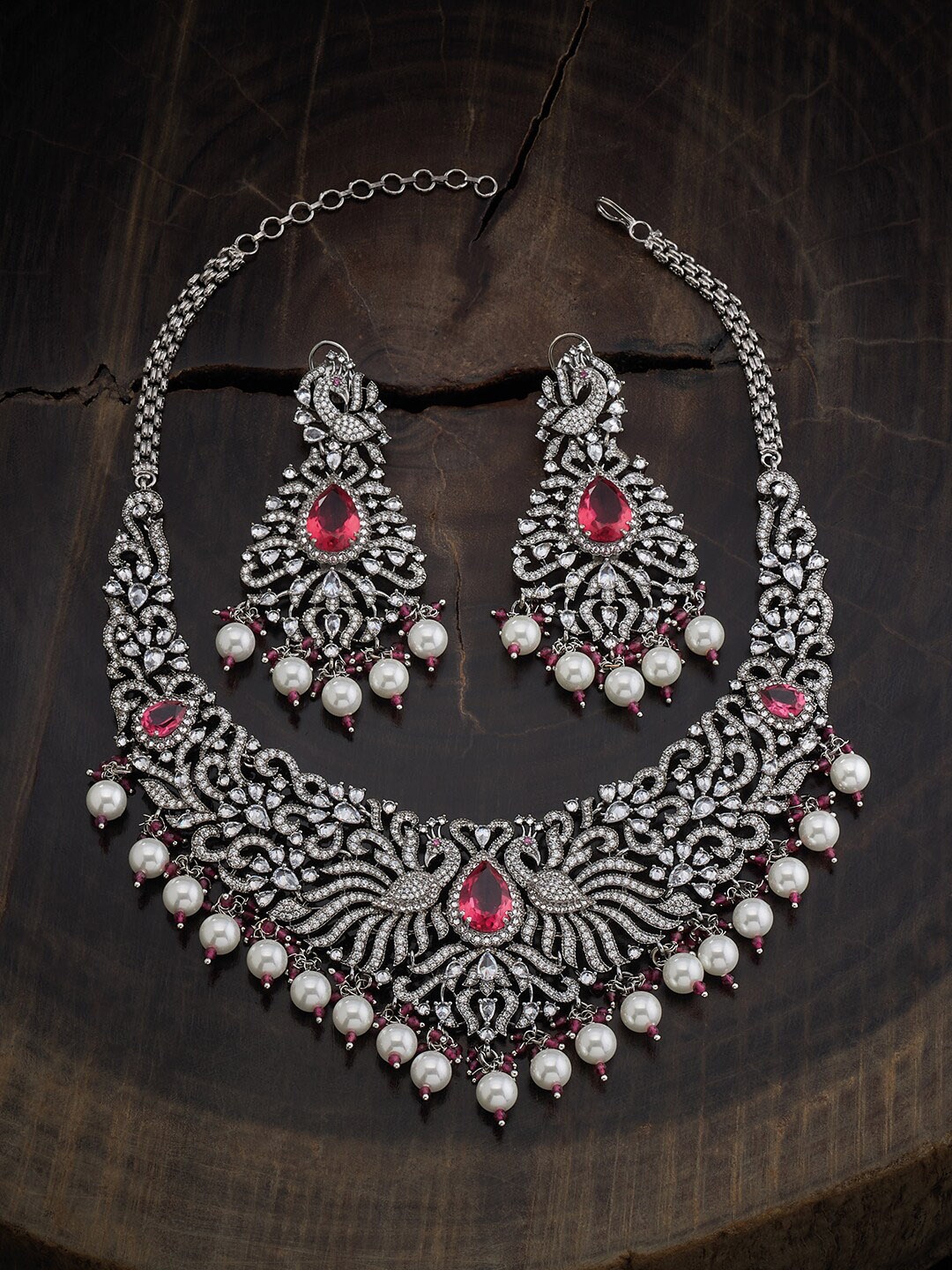 Kushal's Fashion Jewellery Rhodium Plated CZ Studded & Beaded Jewellery Set, Silver
Kushal's Fashion Jewellery Rhodium Plated CZ Studded & Beaded Jewellery Set, Silver
