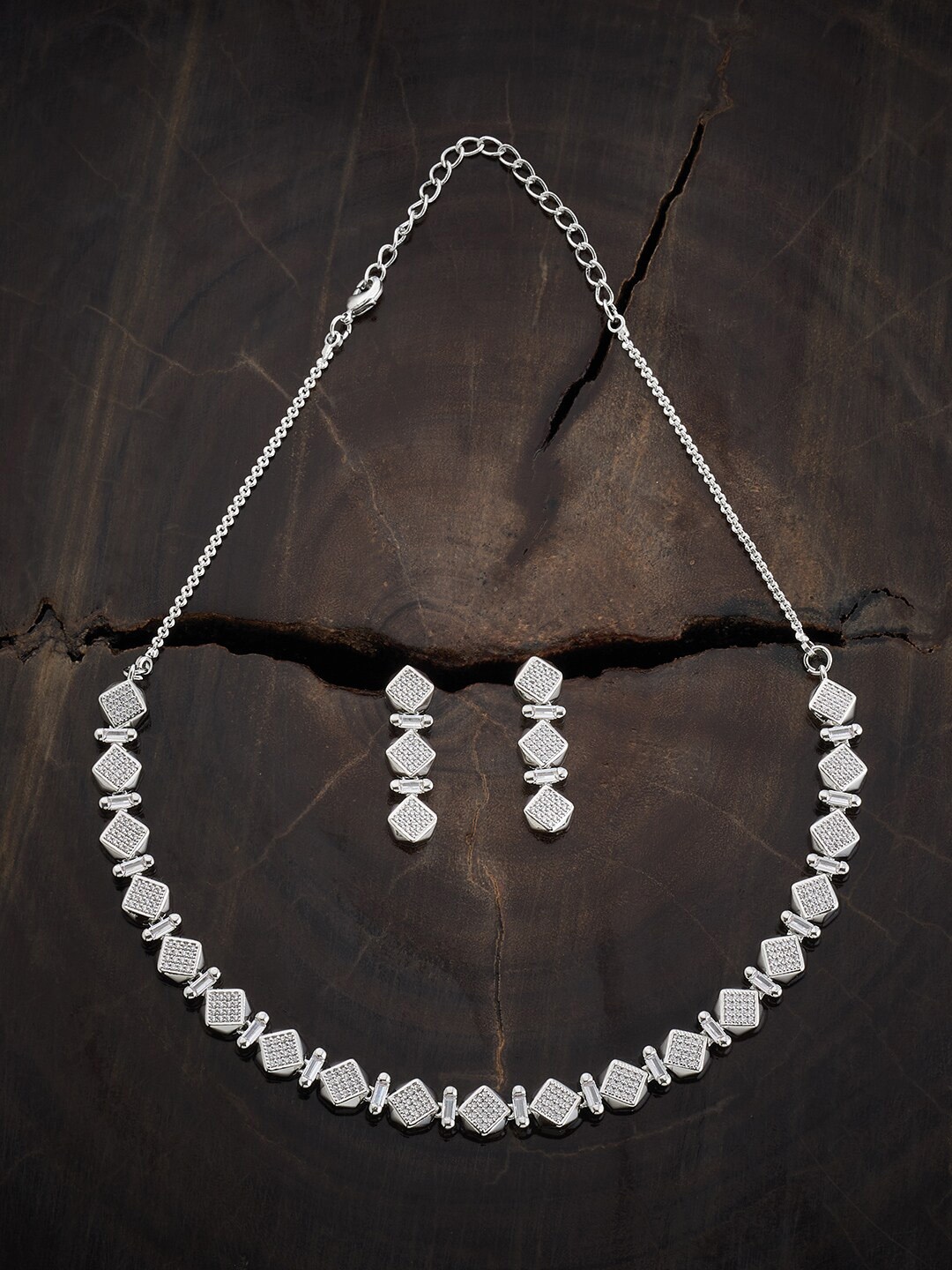 Kushal's Fashion Jewellery Rhodium-Plated Cubic Zirconia Stone Studded Necklace & Earrings, Silver
Kushal's Fashion Jewellery Rhodium-Plated Cubic Zirconia Stone Studded Necklace & Earrings, Silver