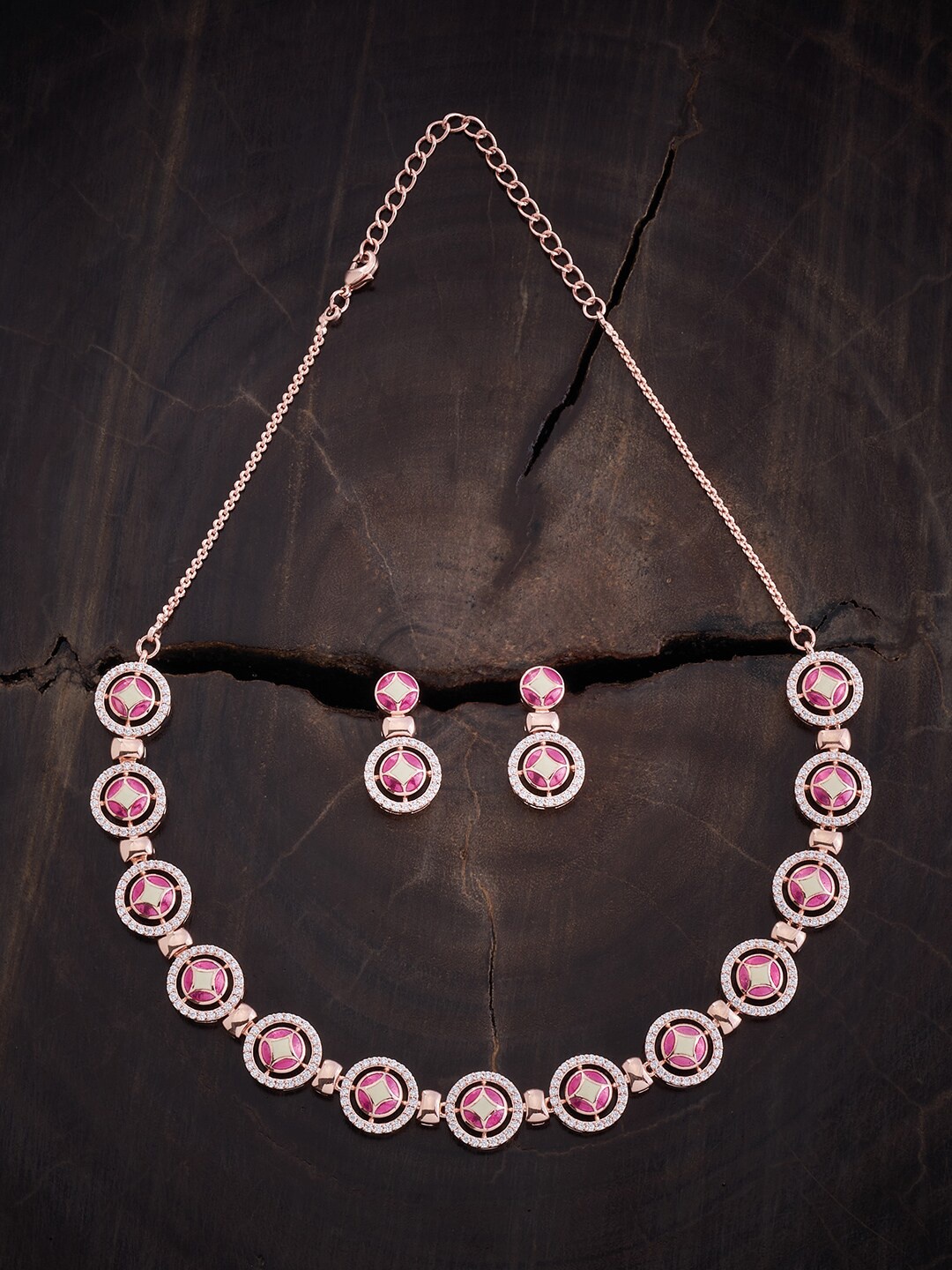 Kushal's Fashion Jewellery Rose Gold-Plated CZ-Studded Jewellery Set