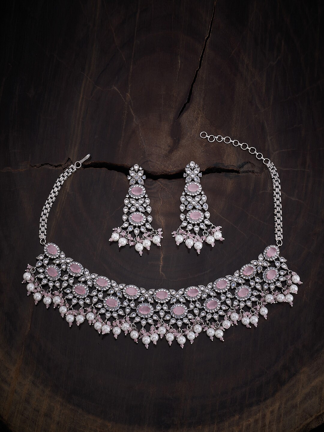 Kushal's Fashion Jewellery Rhodium-Plated Cubic Zirconia Stone Studded Necklace & Earrings, Silver
Kushal's Fashion Jewellery Rhodium-Plated Cubic Zirconia Stone Studded Necklace & Earrings, Silver
