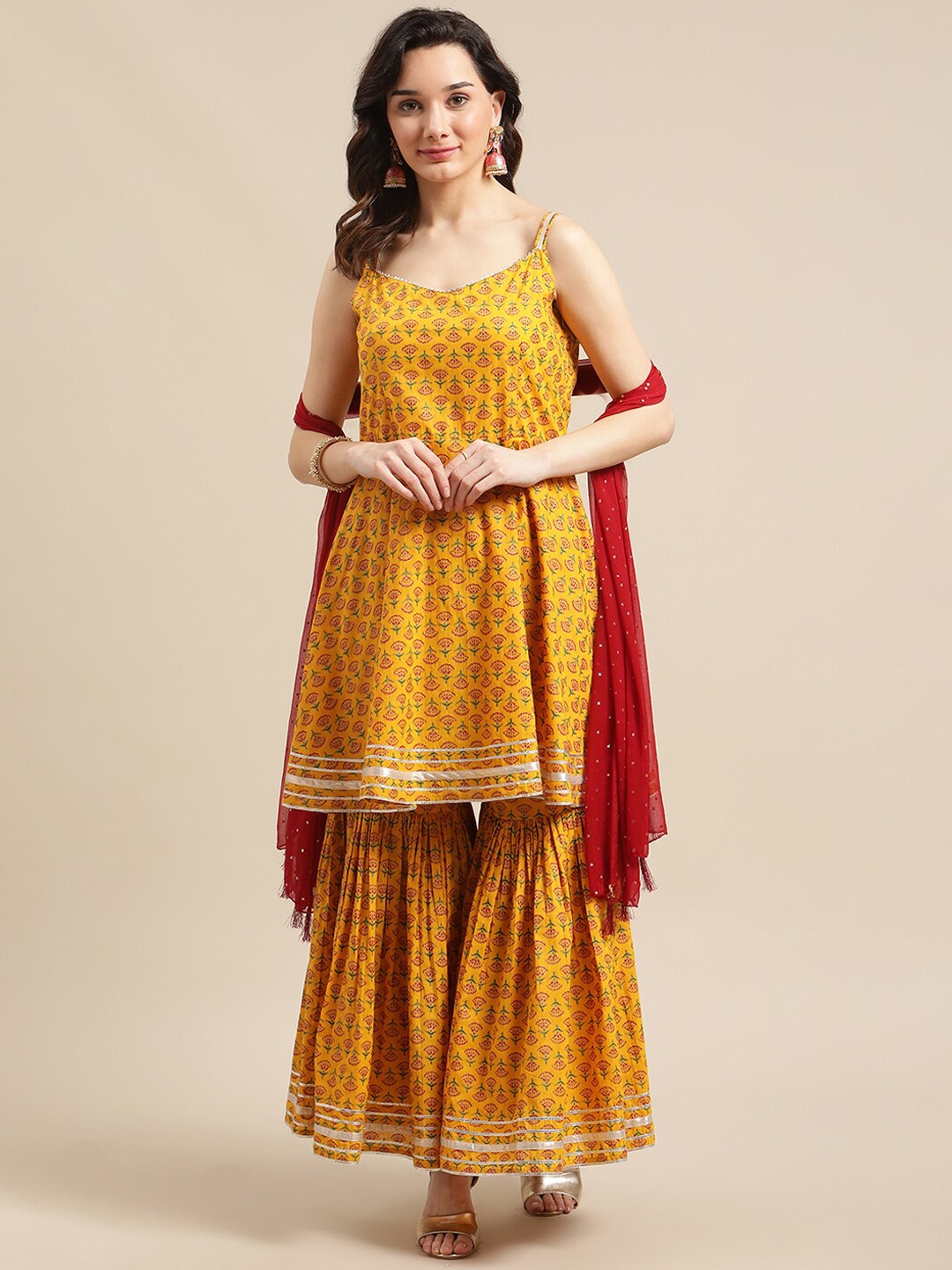 KALINI Shoulder Straps Floral Printed Regular Gotta Patti Pure Cotton Kurta Set, Yellow
KALINI Shoulder Straps Floral Printed Regular Gotta Patti Pure Cotton Kurta Set, Yellow