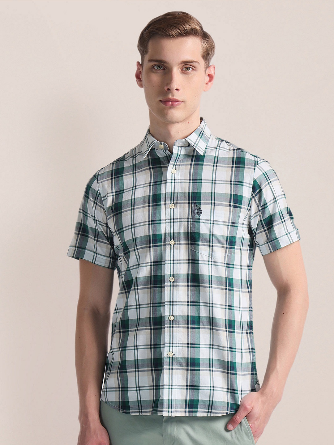 U.S. Polo Assn. Regular Fit Short Sleeves Cotton Tartan Checks Opaque Checked Casual Shirt, Green
U.S. Polo Assn. Regular Fit Short Sleeves Cotton Tartan Checks Opaque Checked Casual Shirt, Green